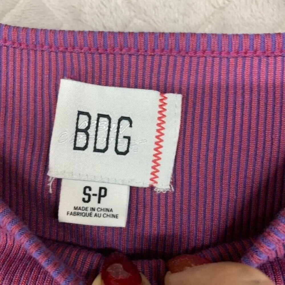 BDG Womans Small Crop Top Purple Long Sleeve Keyhole Open Barbie Clubbing Rave